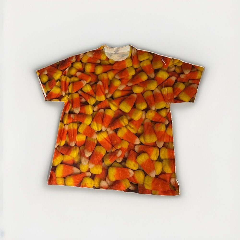 Jerzees Dri-Power Sport Candy Corn All Over Print Halloween T-Shirt XL